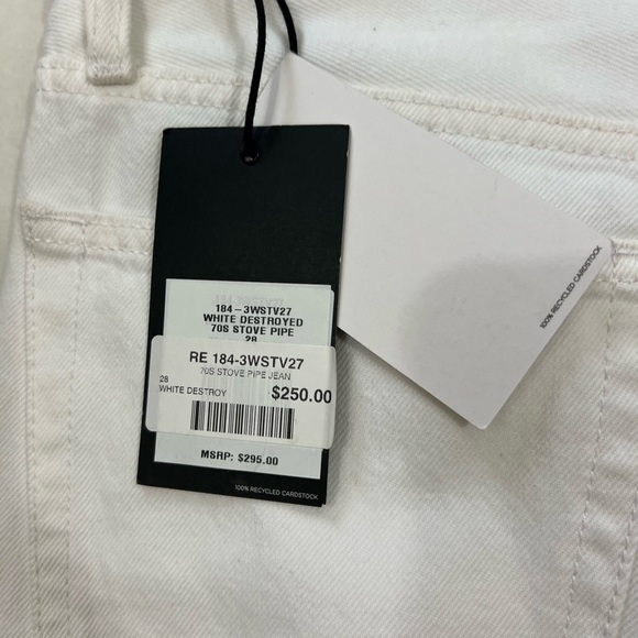 RE/DONE Women’s 28 Destroyed 70s Stove Pipe 5 Button Fly High Rise Revolve White - Picture 8 of 10